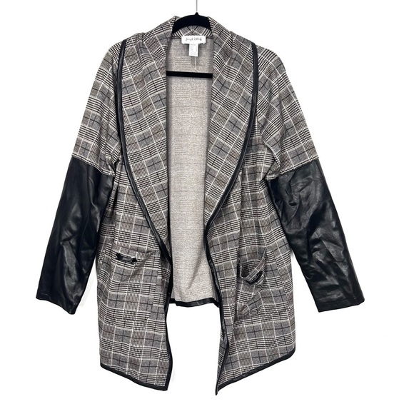 Joseph Ribkoff Sweaters - JOSEPH RIBKOFF flannel faux leather open front cardigan W9